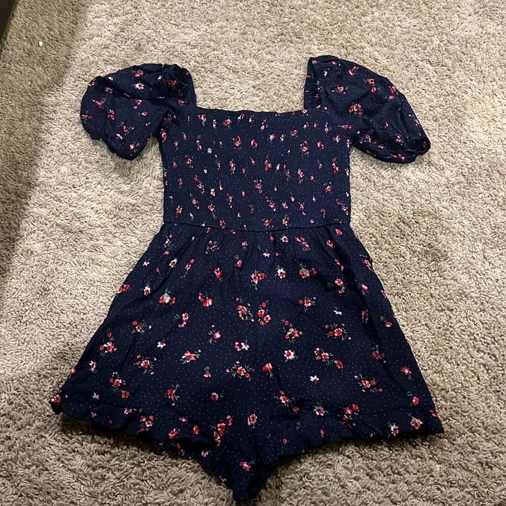 Navy Puff Sleeve Romper